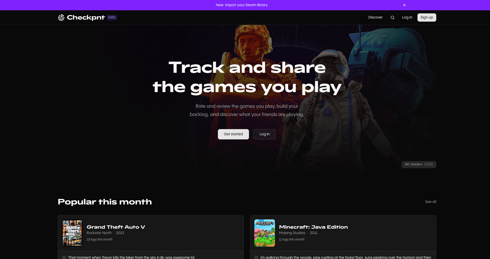 Screenshot of the Checkpnt website