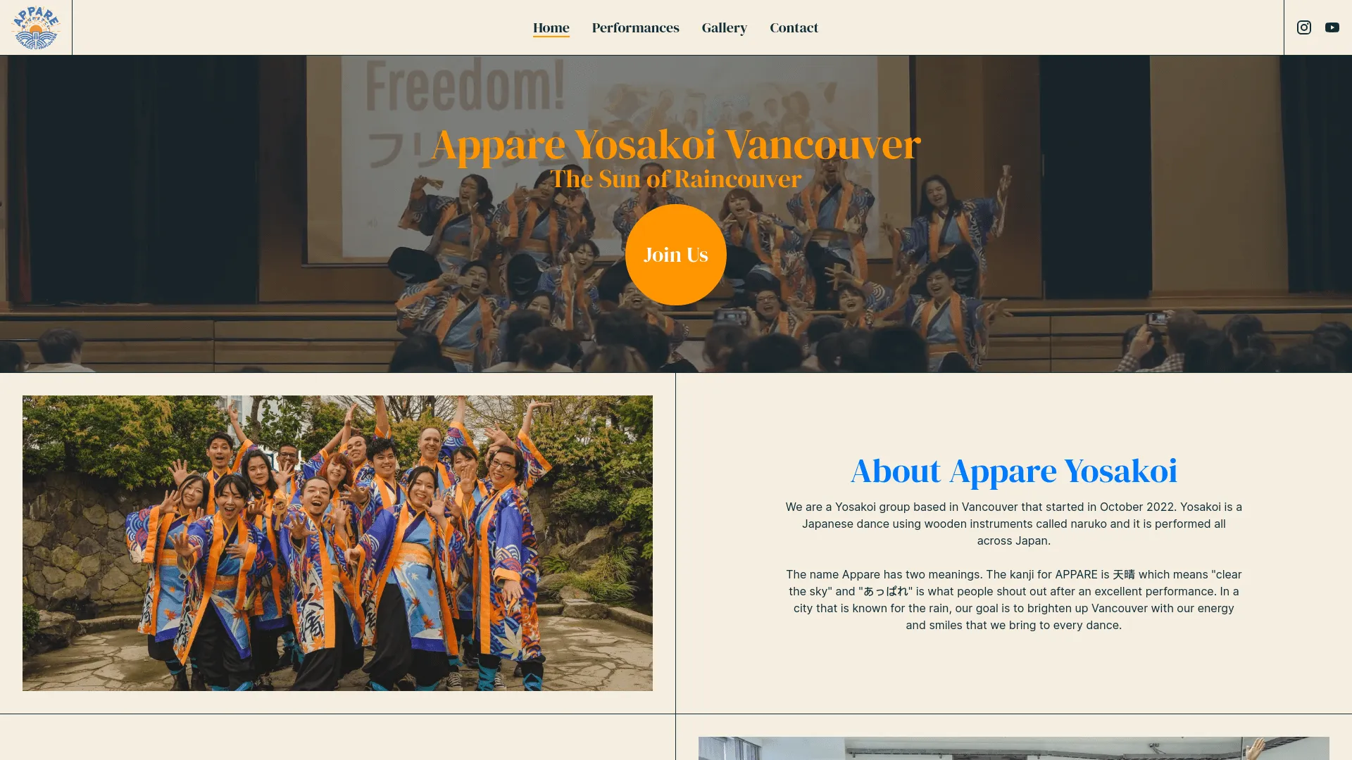 Screenshot of the Appare Yosakoi Vancouver website