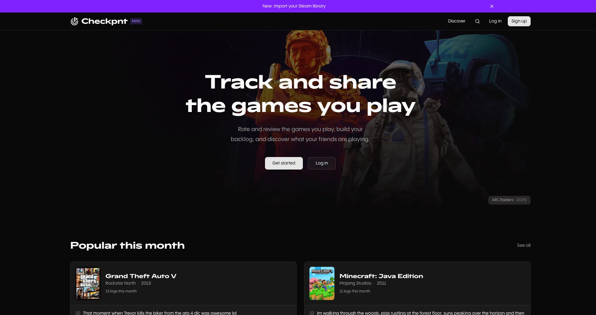 Screenshot of the Checkpnt website